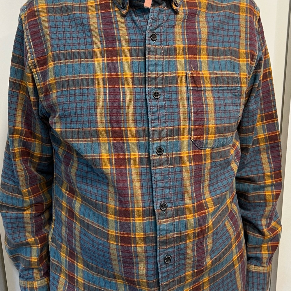 Eddie Bauer Blue and Yellow Plaid Button Down Shirt L